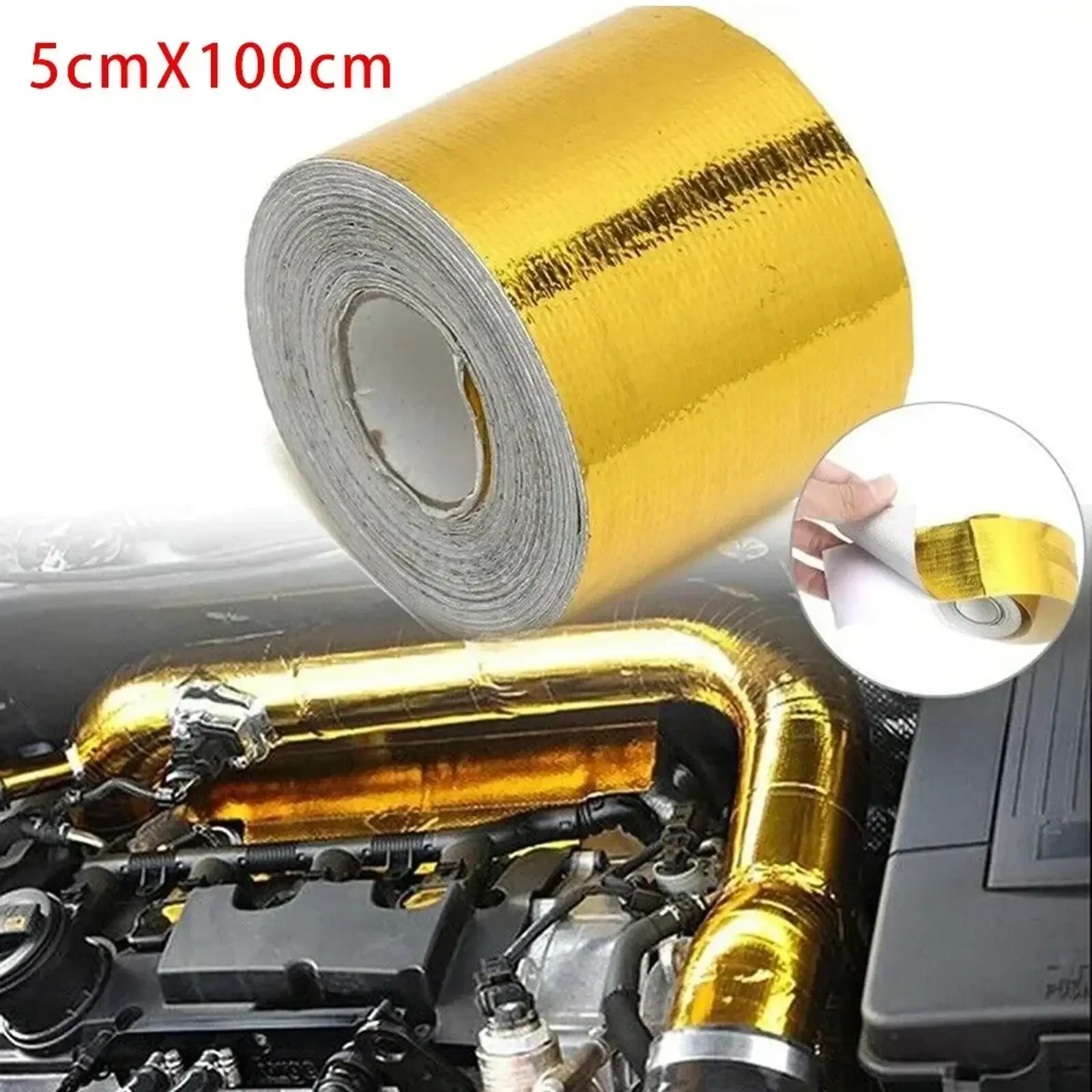 1Roll Heating Shield Wrap Tape Gold Thermal Exhaust Tape Air Intake Heat Insulat