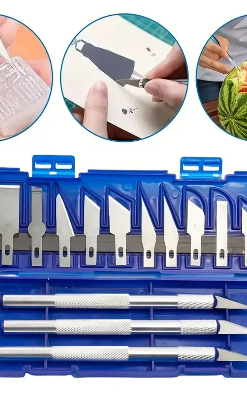13pcs Engraving Non-Slip Metal Scalpel Knife Kit 3pcs Carving Handles & 10pcs Kn