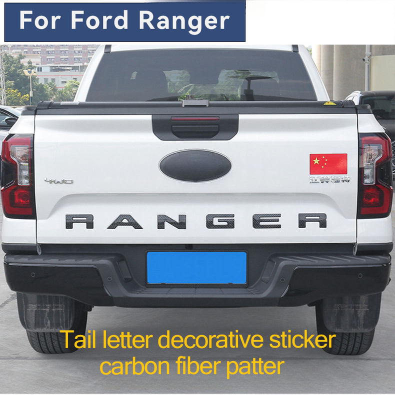 For Ford Ranger tailgate engraved decorative stickers carbon fiber pattern black