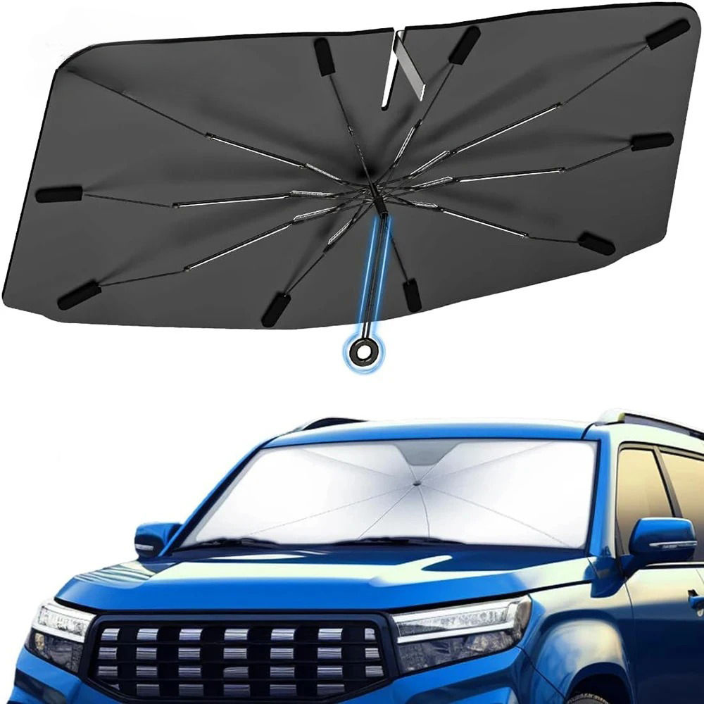 Windshield Sun Shade with 360° Pull Cord Anti-Scratch Handle - Upgraded Sunshade