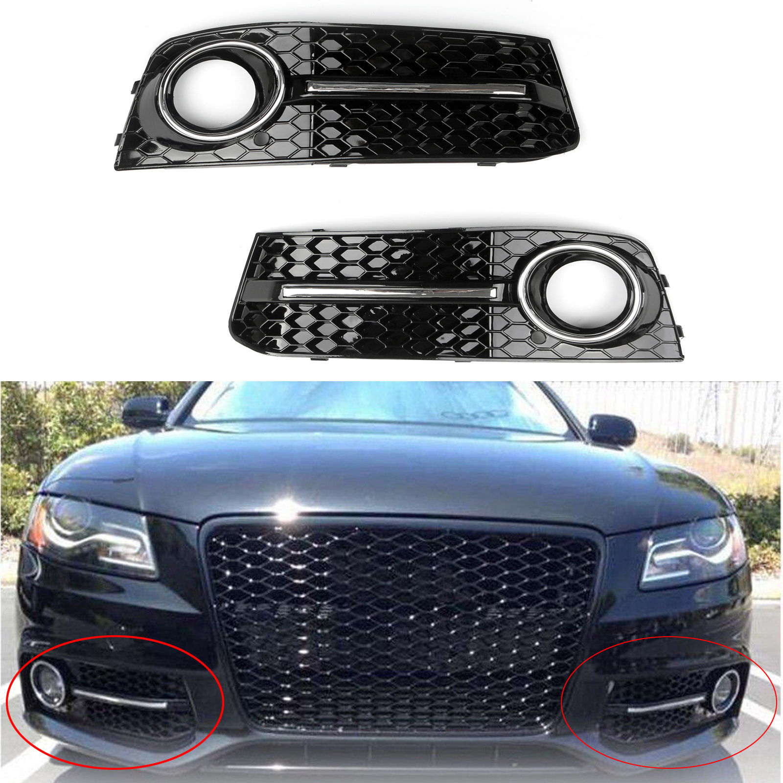 Artudatech For Audi A4 B8 2009 2010 2011 Car Front Bumper Fog Light Comb Grilles