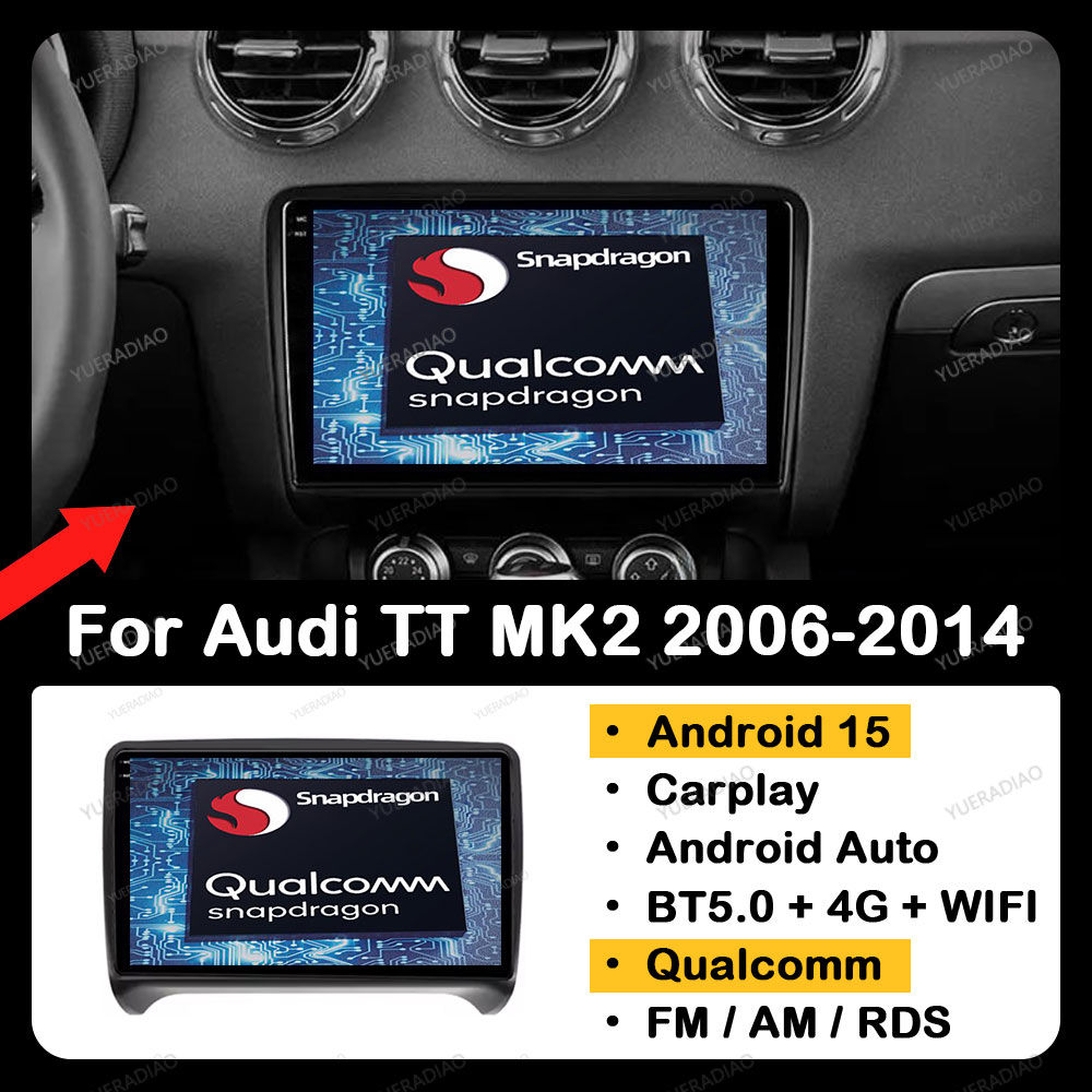 Android 15 Car Radio For Audi TT MK2 8J 2006 - 2014 GPS NAVI QLED 4G LTE 5G WIFI