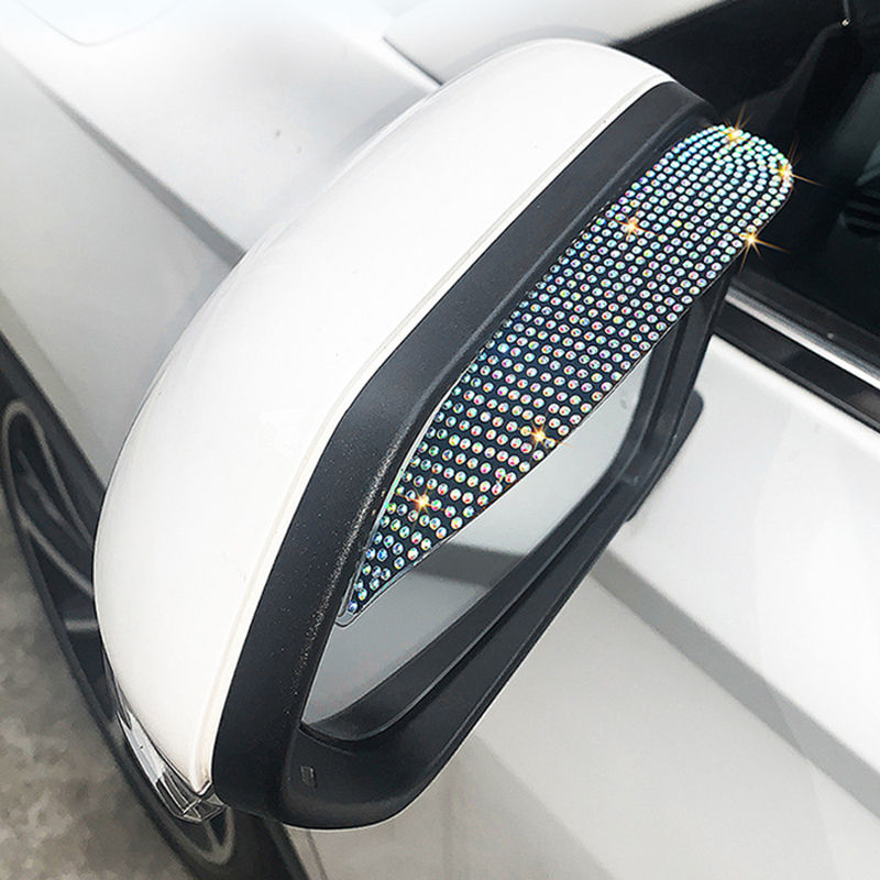 2Pcs Rhinestone Car Rearview Mirror Rain Eyebrow Waterproof Car Side Rearview Mi