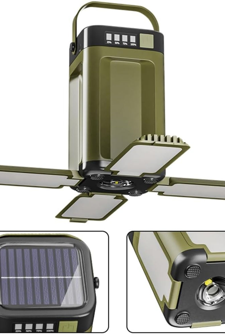 Multifunctional 4-Leaf Foldable Camping Lantern Solar Rechargeable Large Capacit