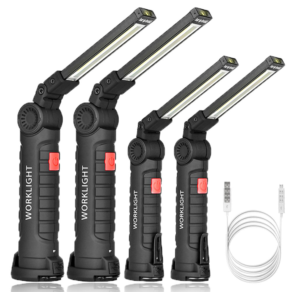 1/2/4Pcs Magnetic COB LED Flashlight Portable USB Rechargeable Work Light Hangin