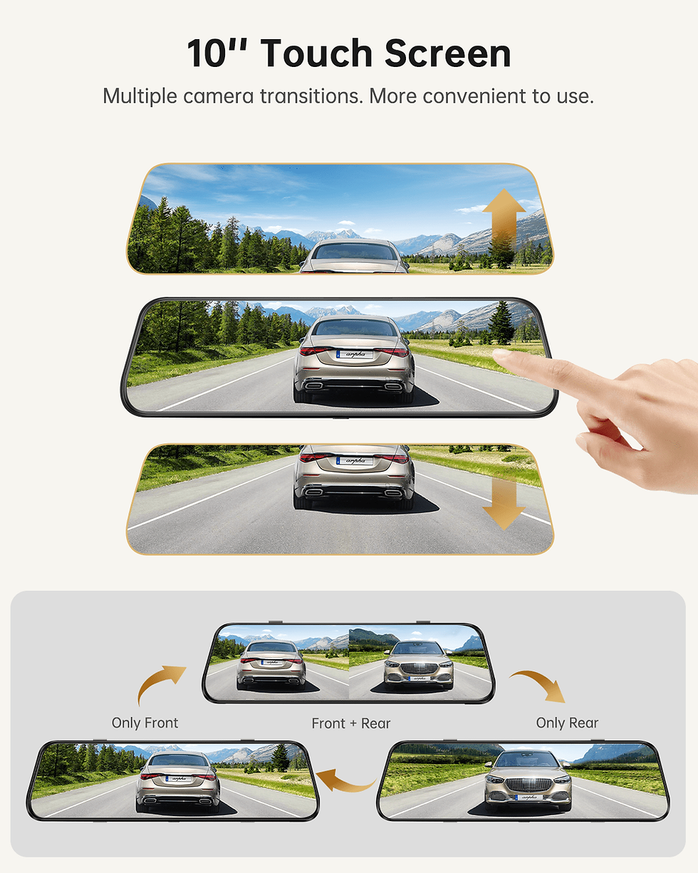 Thumbnail: ARPHA 10'' Rear View Mirror Full Touch Screen Camera, Mirror Dash Cam with ..