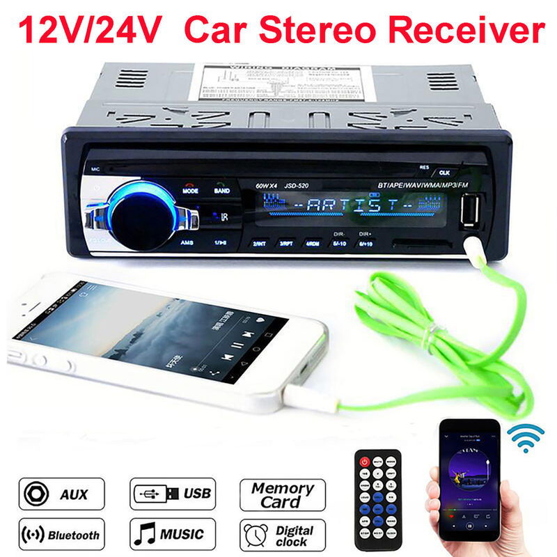 Car MP3 Player Stereo 12/24V 60W Bluetooth Audio Radio Car Truck Usb Bluetooth H
