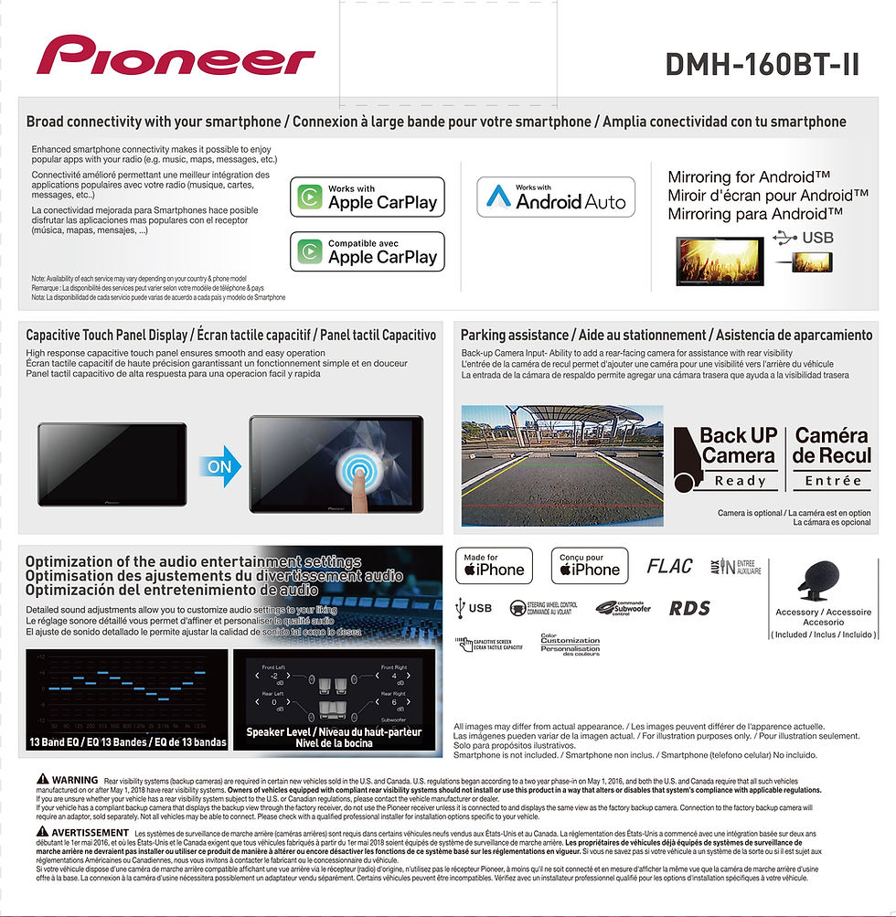 Thumbnail: Pioneer DMH-160BT II Car Stereo Head Unit, Double Din, 6.8" Touchscreen, Ca..