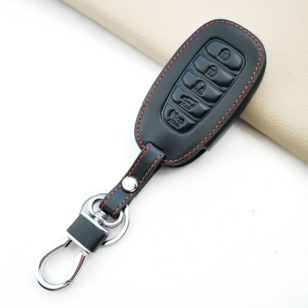 Leather Car Key Case Cover for Hyundai Palisade SEL Veloster Santa Fe Ev Encino