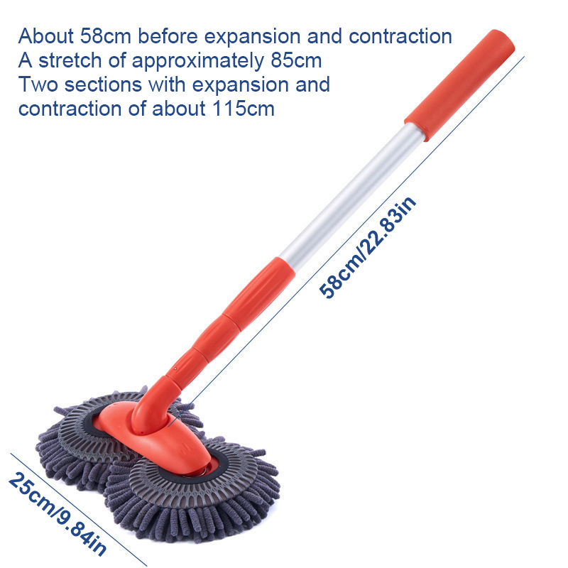 Thumbnail: Rotating Double Brush Head Car Wash Mop Auto Supplies Three-Section Telescopic M