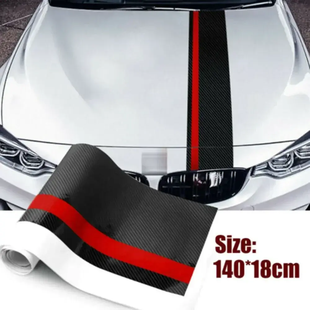 1pcs 5D Auto Carbon Fiber Car Rally Racing Stripes Front Hood Decal Wrap Sticker
