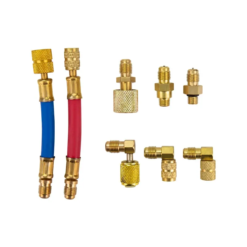 A/C Air Conditioning Manifold Converting Brass Adapter Hose Set R134a R12