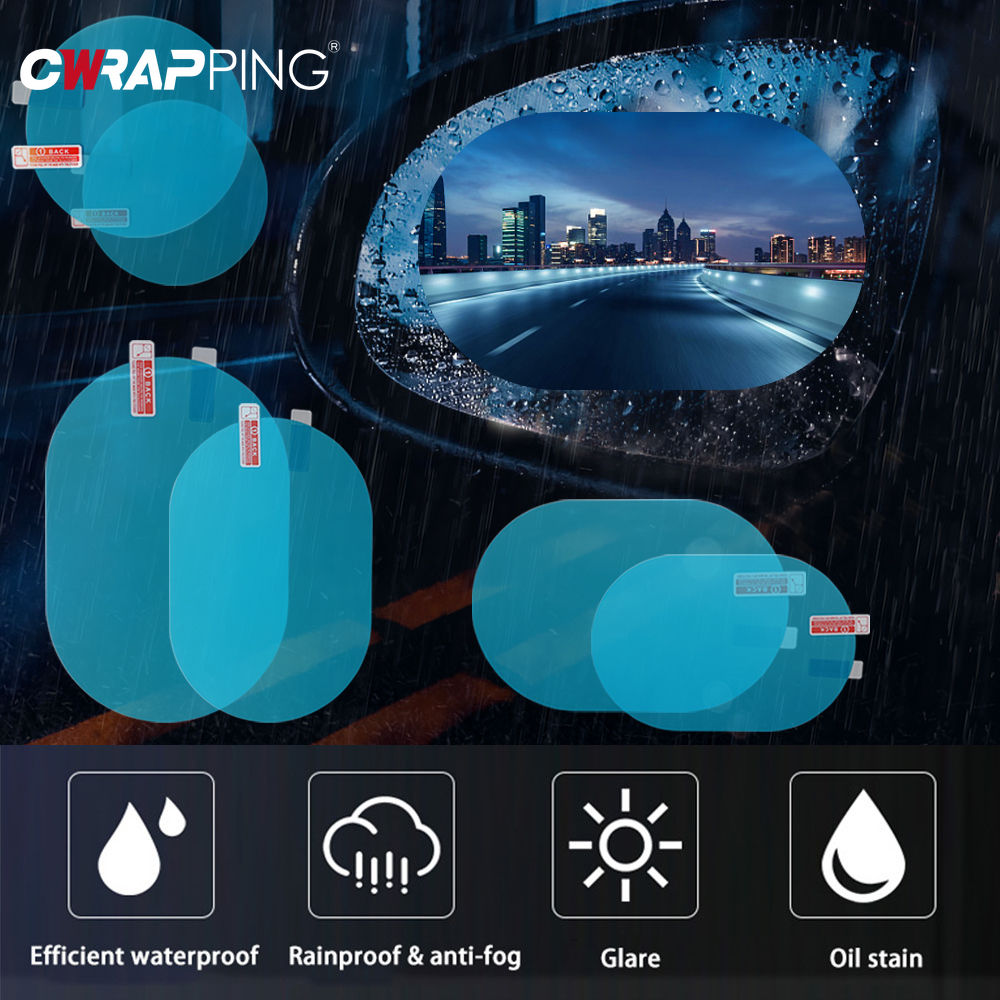2/4pcs Car Rearview Mirror Sticker Side Window Rainproof Clear Film Anti Fog Win