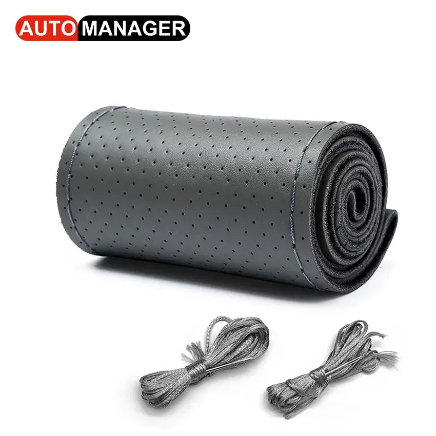 Thumbnail: Genuine Leather Braid Steering Wheel Cover Automobile Braiding Covers on the