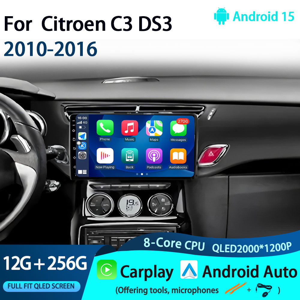 Android 15 Car Radio For Citroen C3 DS3 2010-2016 5G WIFI Head Unit Navigation A