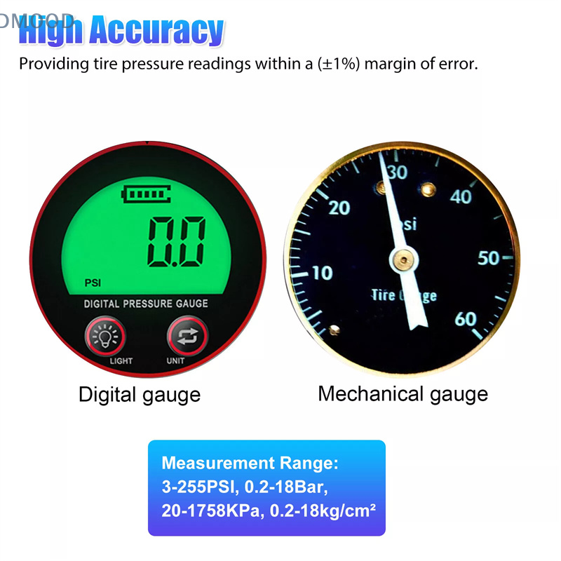 Thumbnail: Tire Pressure Gauge 3-255PSI Backlight LCD Display Digital Air Pressure Gauge Fo