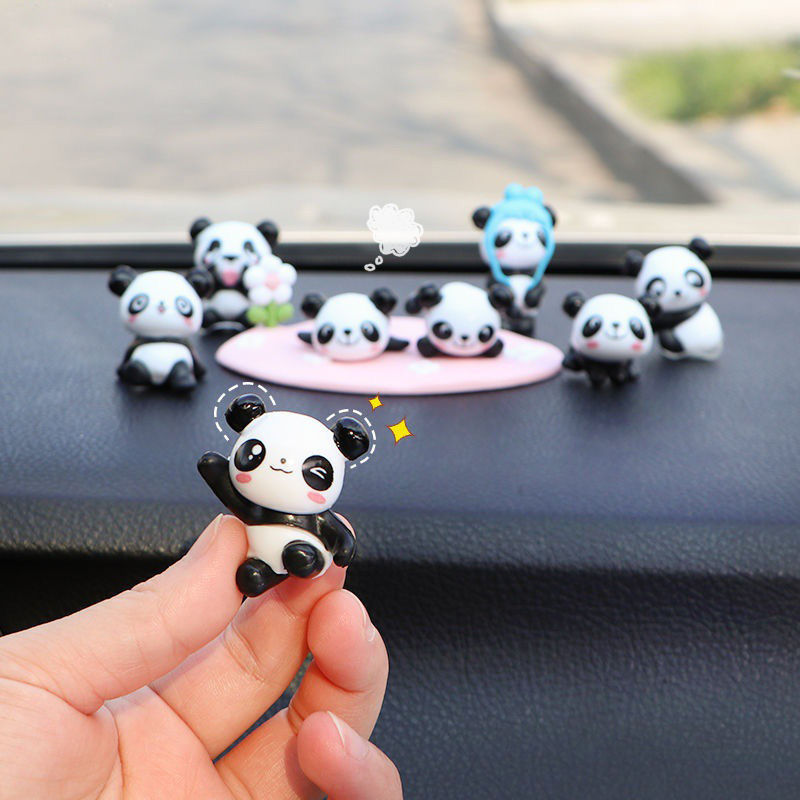 Thumbnail: 8PCS Cute Mini Giant Panda Car Dashboard Ornaments Car Navigator Screen Decorati