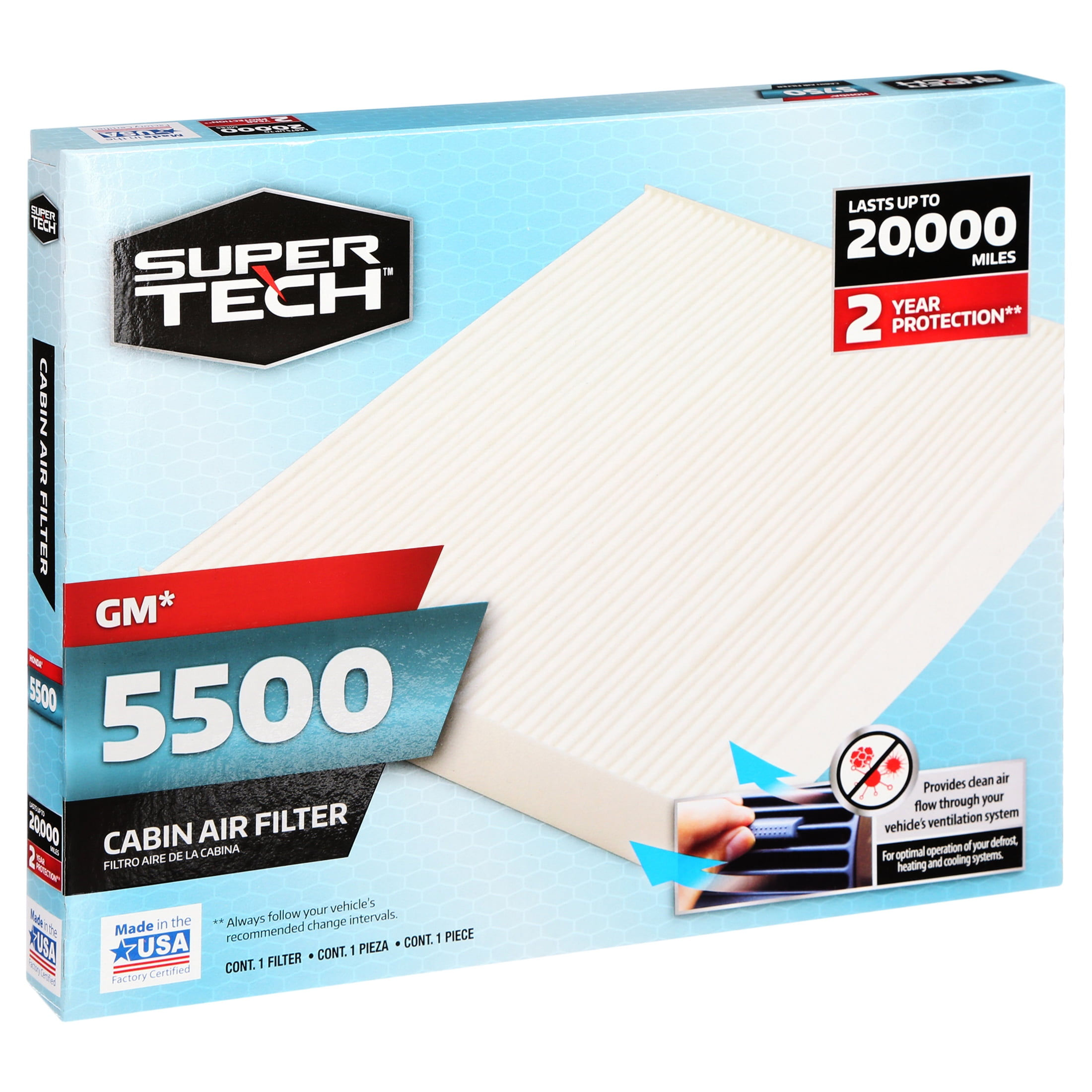 SuperTech Cabin Air Filter 5500, Replacement Cabin Air/Dust Filter for GM F..