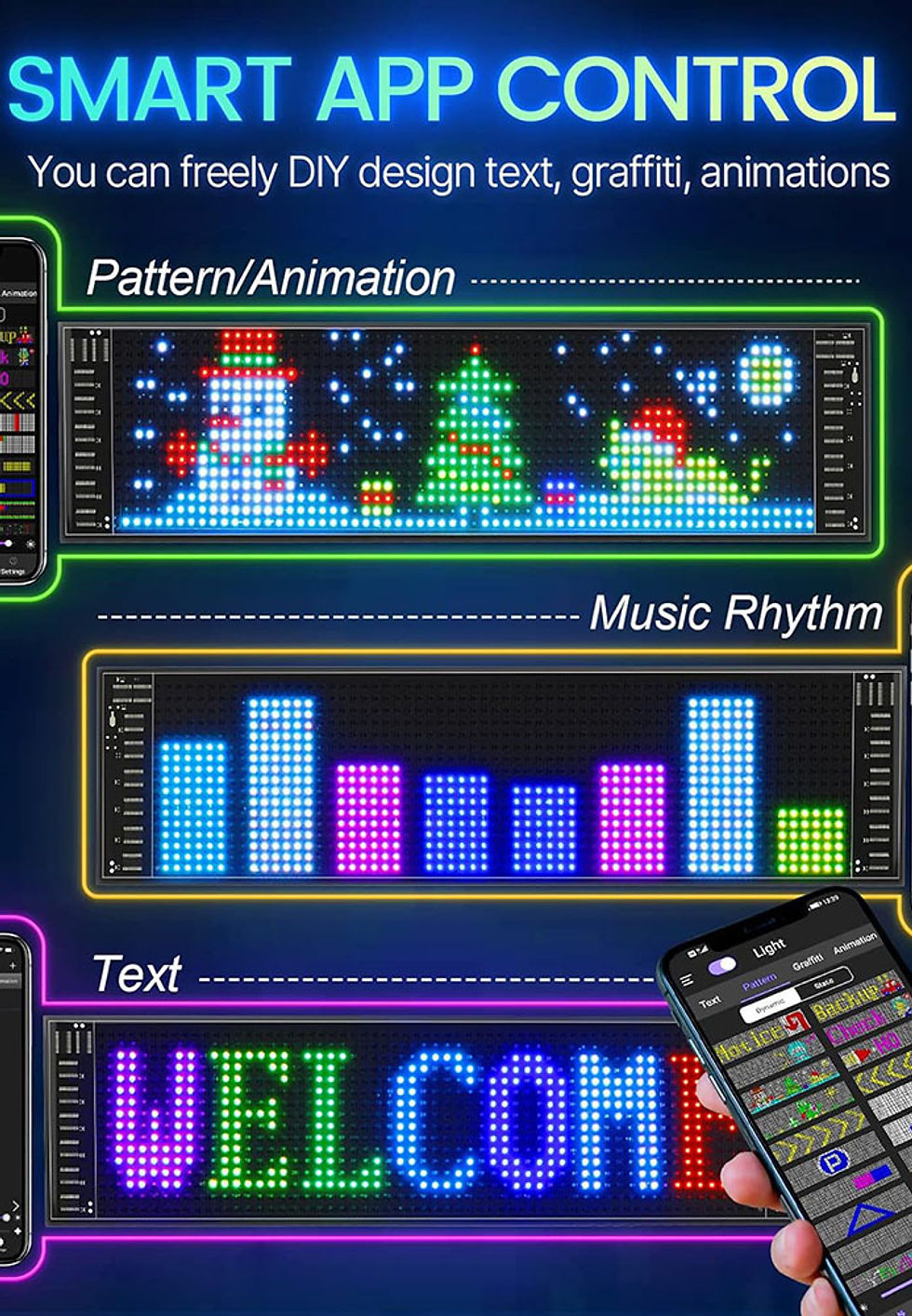 Thumbnail: LED Matrix Pixel Panel Light Bluetooth App 5V USB Control Scrolling Advertising