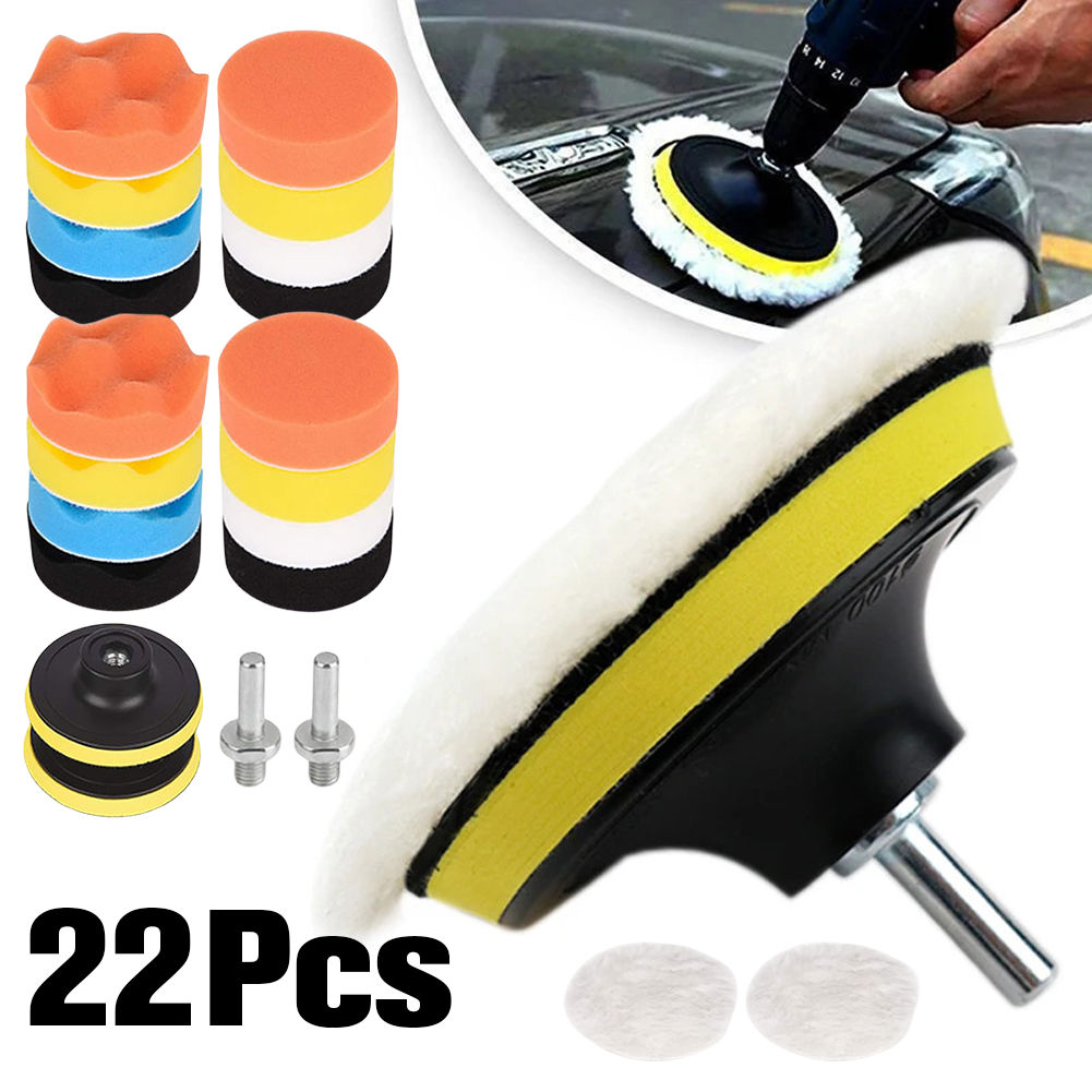 22Pcs 3 Inch Buffing Waxing Clean Polish Washable Car Polisher Pads Kit Reusable