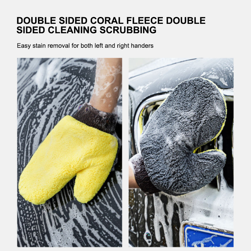 Thumbnail: SEAMETAL Car Wash Glove Double-Faced Coral Fleece Auto Cleaning Mitt Gloves Car