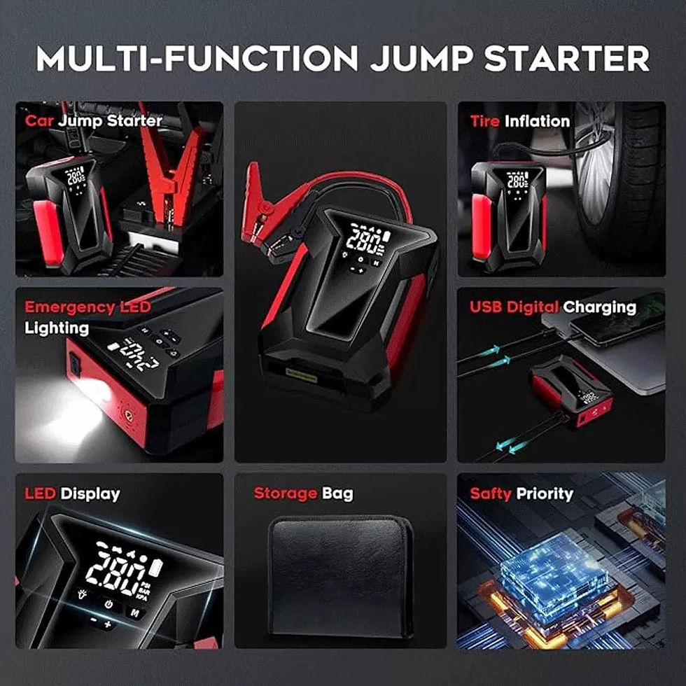 Thumbnail: 8 in 1 Car Jump Starter with Air Compressor Battery Charger 12V Jump Box Ju..