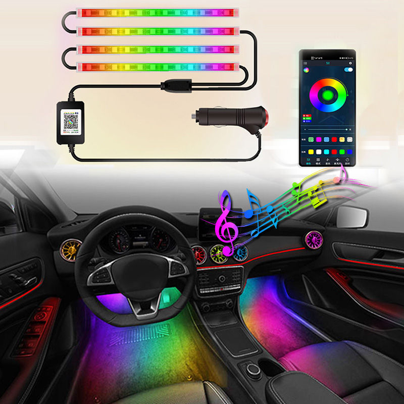 LED Car Interior Ambient Foot Light with USB Wireless Remote Music App Control A