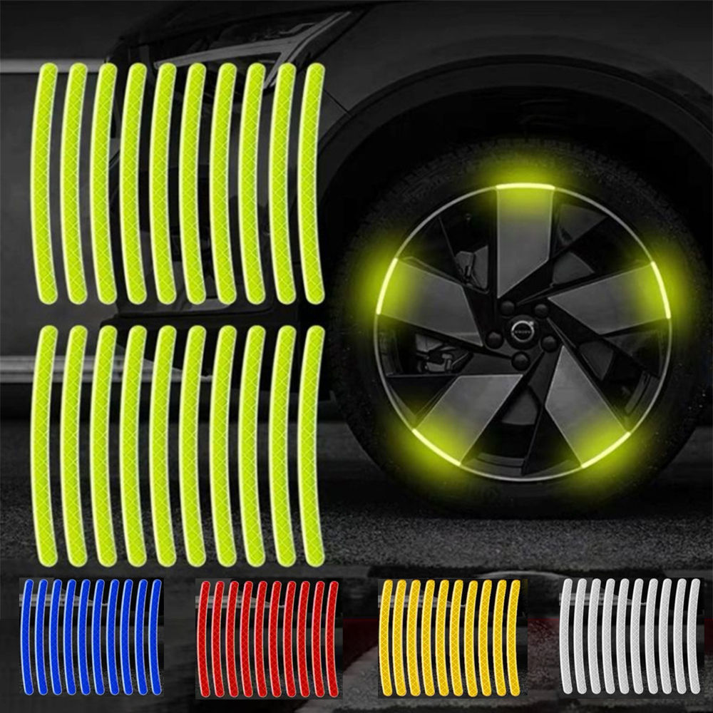 20pcs Car Wheel Tire Hub Reflective Stickers Strips Car Motor Tyre High Night Wa