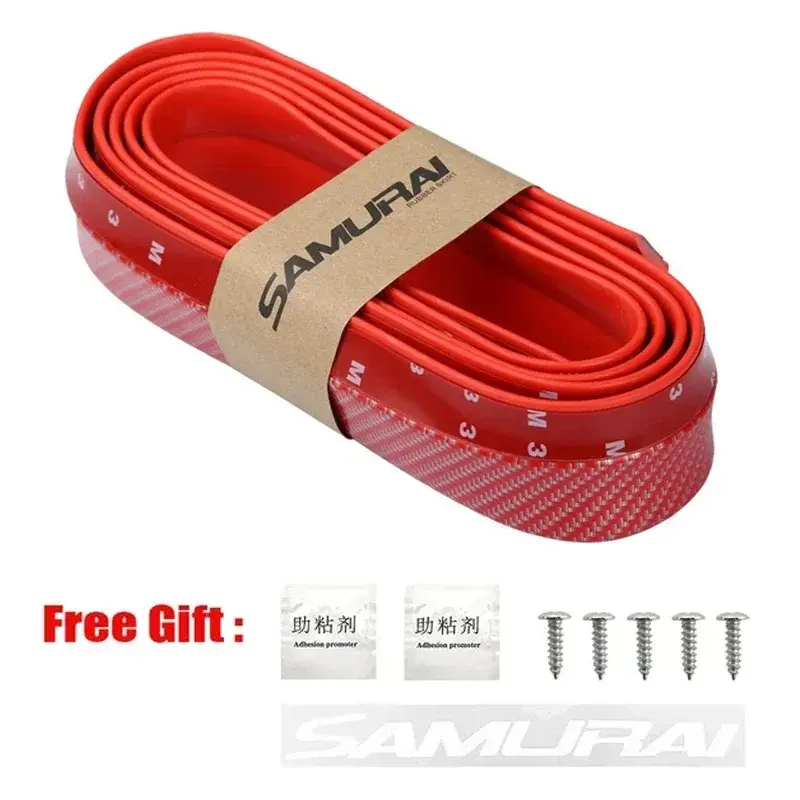 Thumbnail: Car Universal Front Bumper Lip Carbon Fiber Rubber 2.5M Protector Bumper Strip S