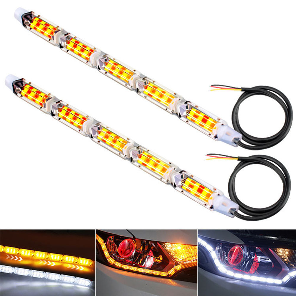 DRL LED Daytime Running Light Strip Flexible Waterproof Headlight Turn Signal Ye