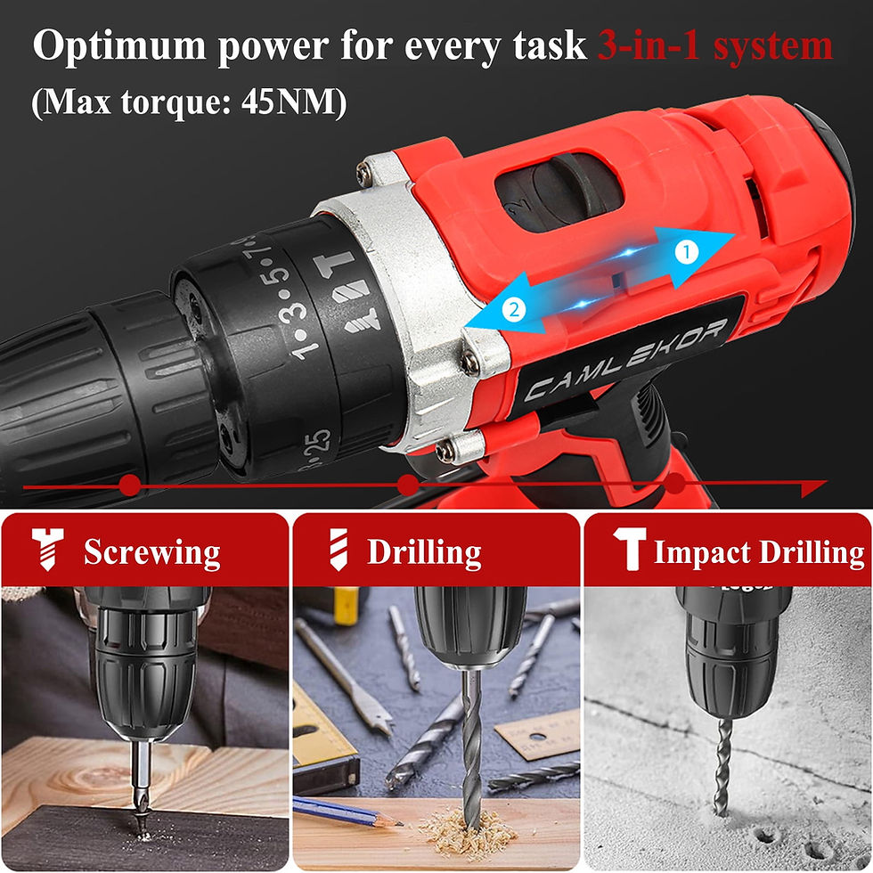 Thumbnail: Camlekor Cordless Drill 20V, Electric Power Drill Set 3/8'' Impact Drill, 2..