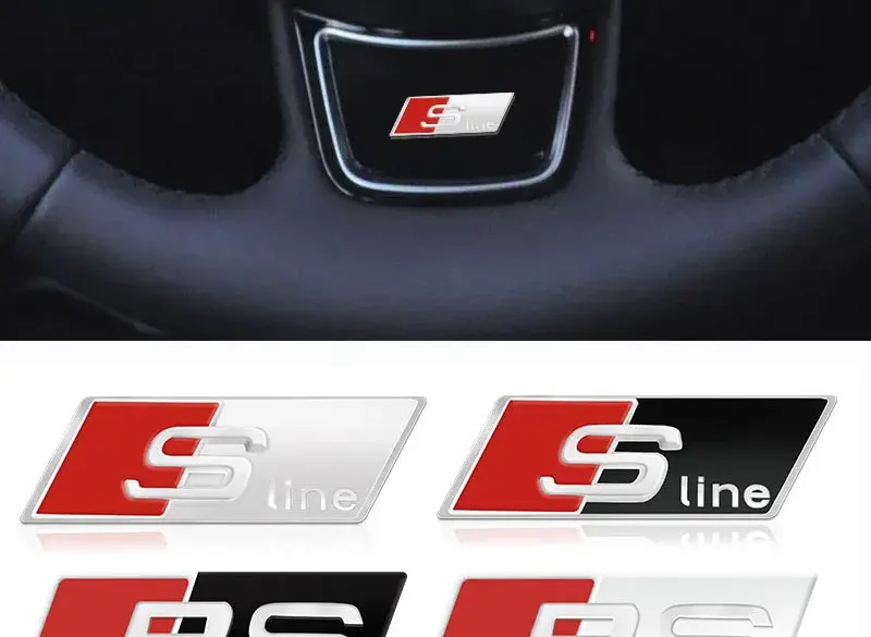 Alloy Car Steering Wheel Sticker Emblem For Audi Sline RS A4 A3 A5 A6 A7 A8 Q3 Q