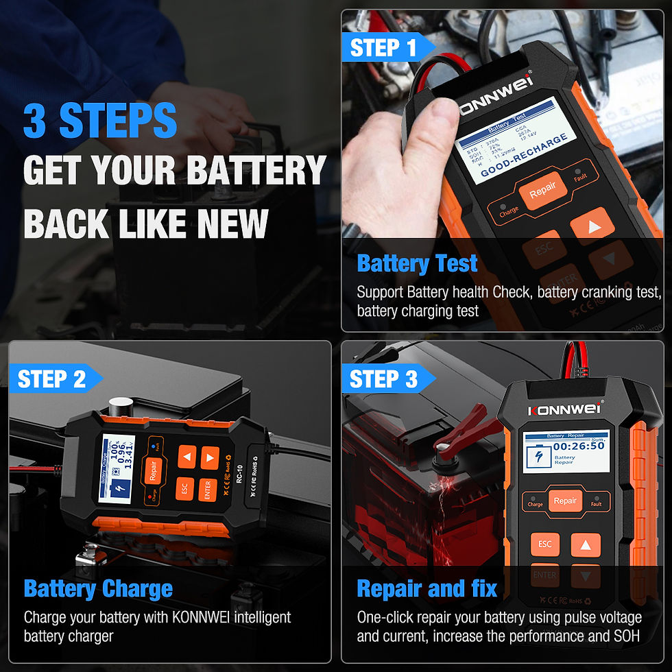 Thumbnail: KONNWEI KW520 12V 10A 24V 5A Automatic Car Truck Battery Tester Charger Lead Aci