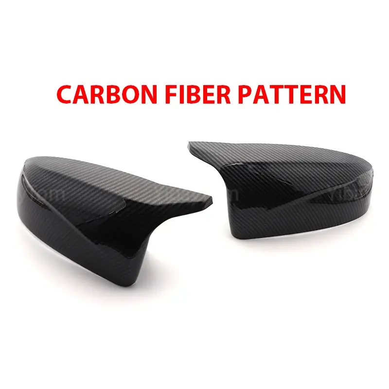 Thumbnail: Carbon Fiber Look Glossy Black Rearview Side Mirror cover Caps Horn Shape for BM