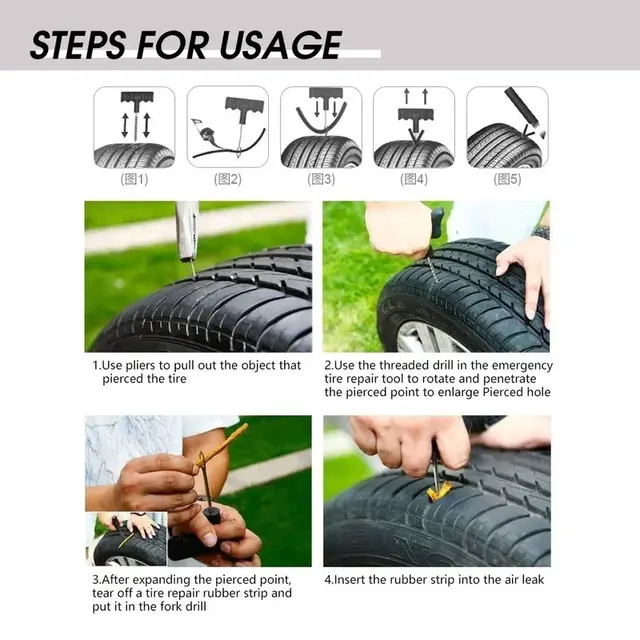 Thumbnail: Car Tire Repair Tool Repair Rubber Strip Kit Studding Plug Auto Bike Motorbike T