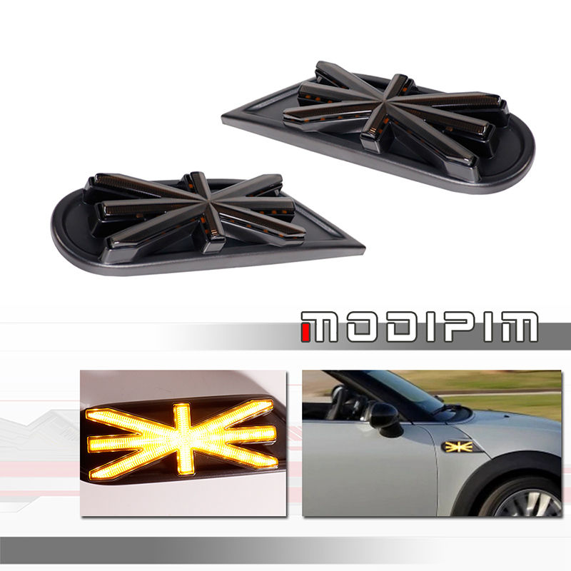Smoked Lens Union Jack Pattern Sequential Amber LED Car Front Side Marker Turn S
