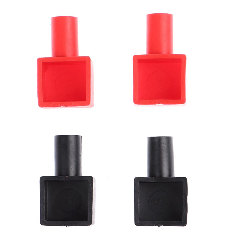 4pcs Red +Black Square Motorcycle Battery Terminals Protection Sleeve Rubber Pos