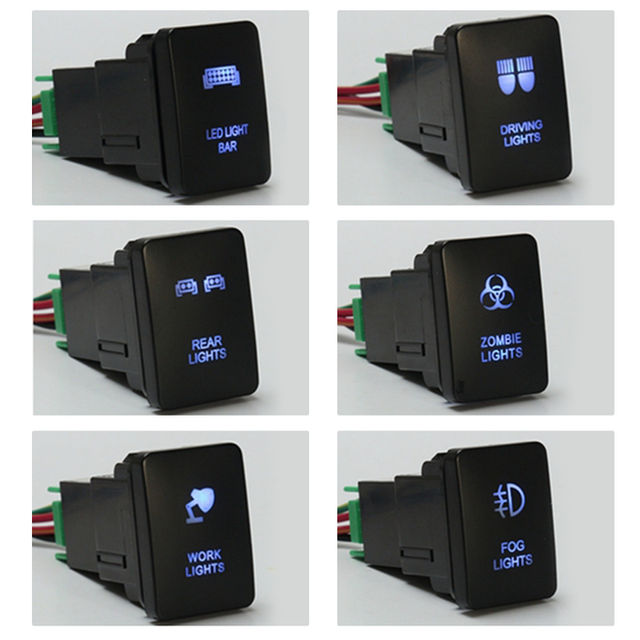 For Toyota Landcruiser Yaris RAV4 Blue LED Light Illuminated Switch On/Off Push