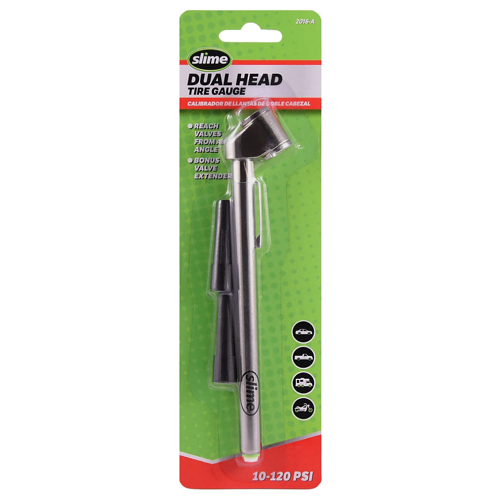 Tire Gauge, Dual Head, Pencil, 10-120 Psi, Includes Valve Extensions, Silver, 8.