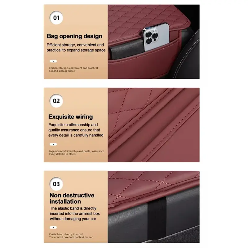 Thumbnail: Increase the height of the car armrest box with padding, side storage bags, inte