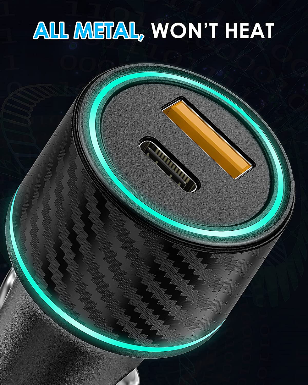 Thumbnail: Alloy USB C Car Charger Adapter, 48W Super Fast Car Charger PD & QC 3.0 Car Char