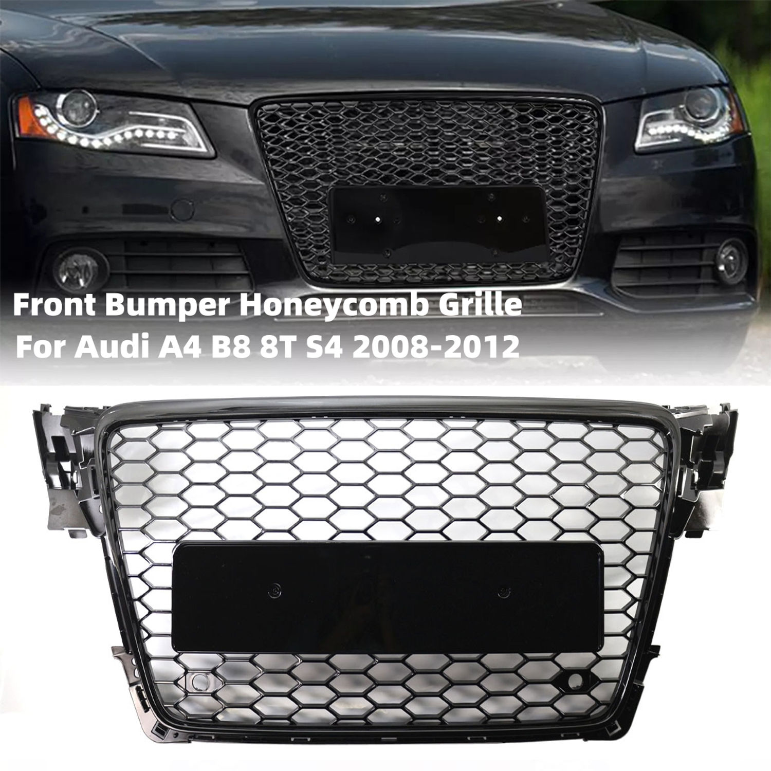 Front Bumper Honeycomb Mesh Grille For Audi A4 B8 8T S4 2008-2012 Upgrade RS4 St