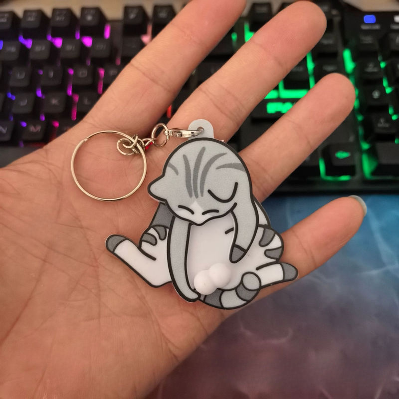 Thumbnail: Creative Pull Play Egg Cat Keychain Pendant Rotatable Acrylic Bag Charm for Wome