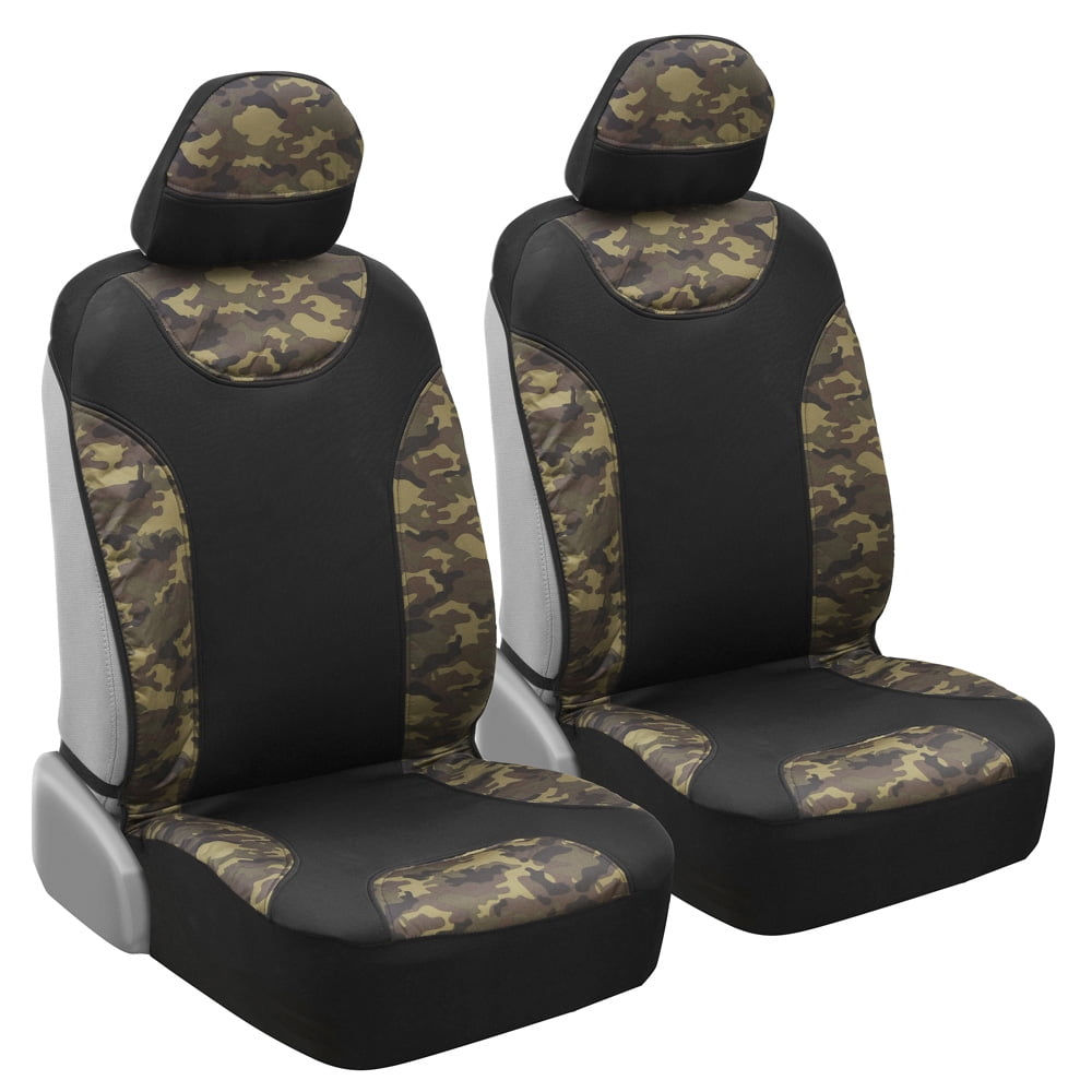 BDK Camo Seat Covers for Truck, Car, SUV - Two Tone Black and Camouflage Si..