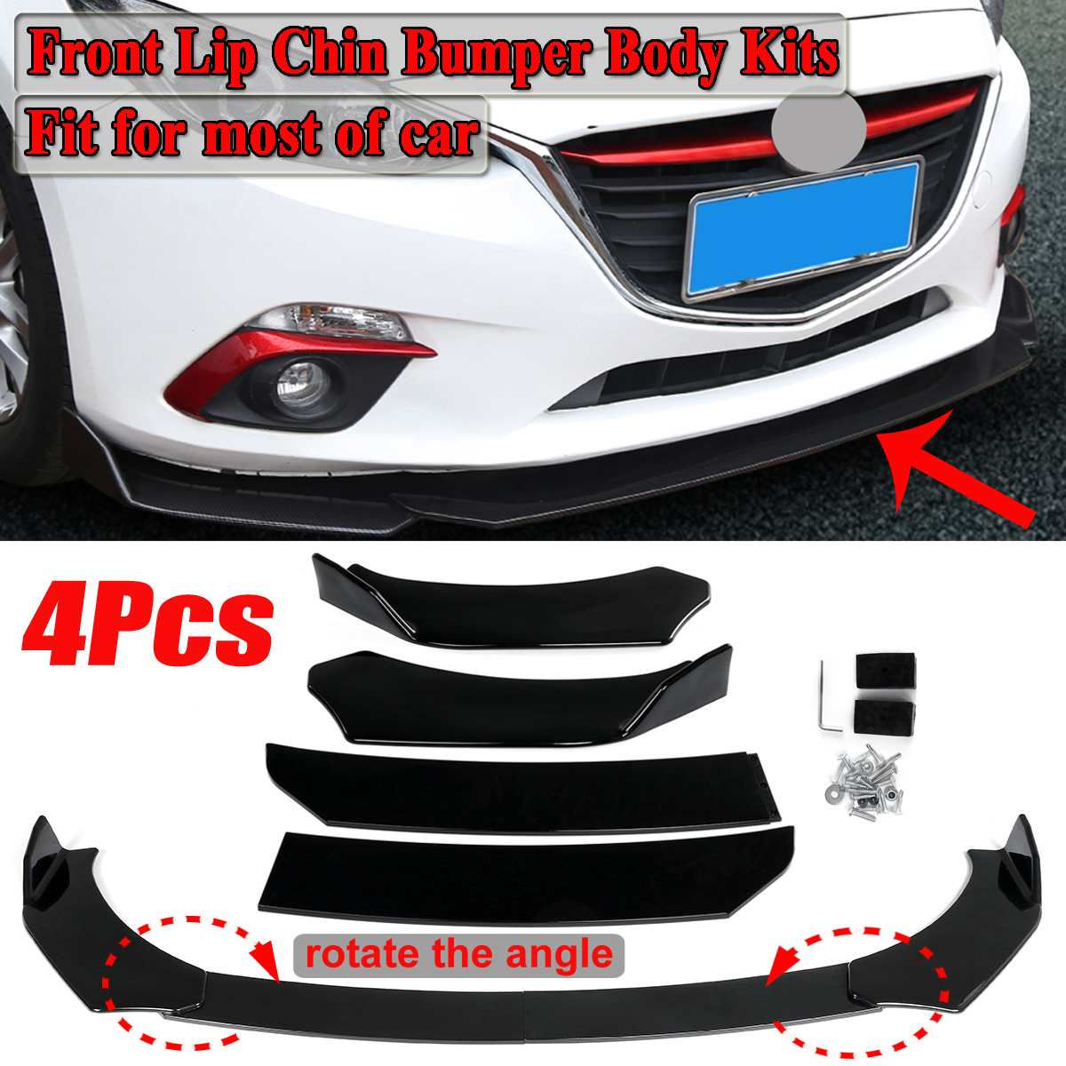 4PCS Universal Car Front Bumper Splitter Lip For SEAT LEON FR 5F MK1 MK3 MK3.5 M