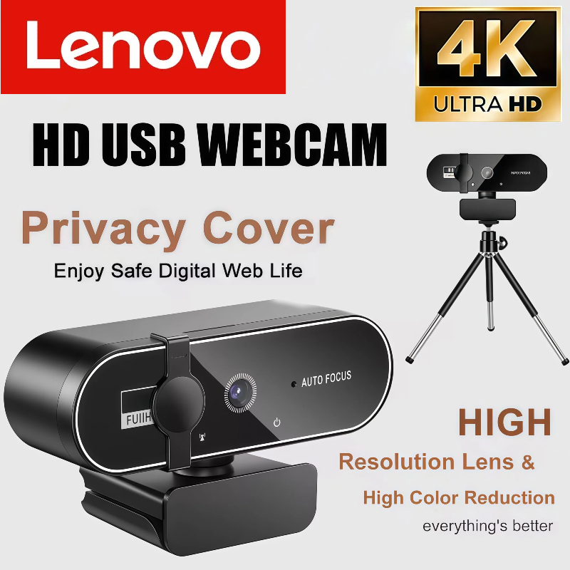 Lenovo 4K HD Mini Webcam With Microphone 2K Full HD Webcam Autofocus USB Web Cam