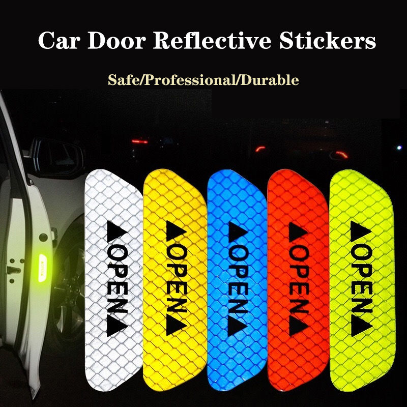 4Pcs Reflective Sticker Car Door Sticker Red Reflective Tape Car Stickers Warnin