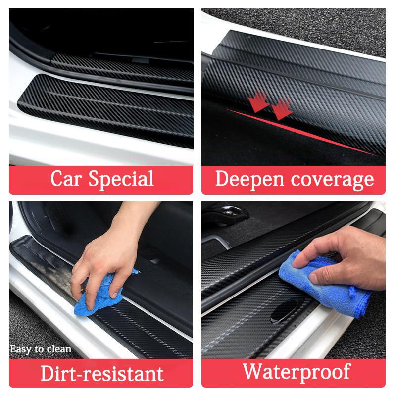 Thumbnail: 1/4/5Pcs Carbon Fiber Leather Car Door Sill Protector Strip For Jeep Wrangler Re