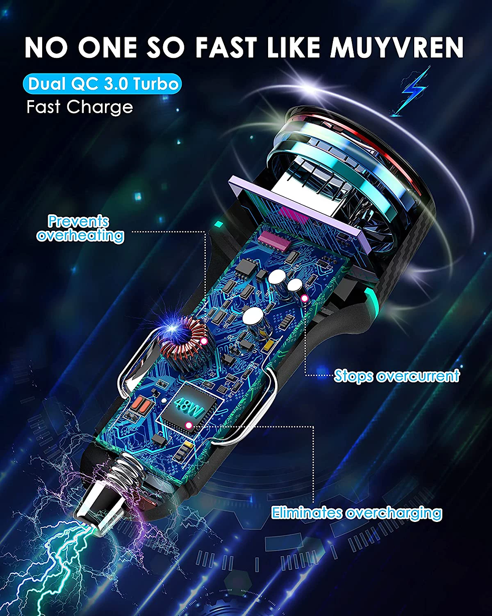 Thumbnail: Alloy USB C Car Charger Adapter, 48W Super Fast Car Charger PD & QC 3.0 Car Char