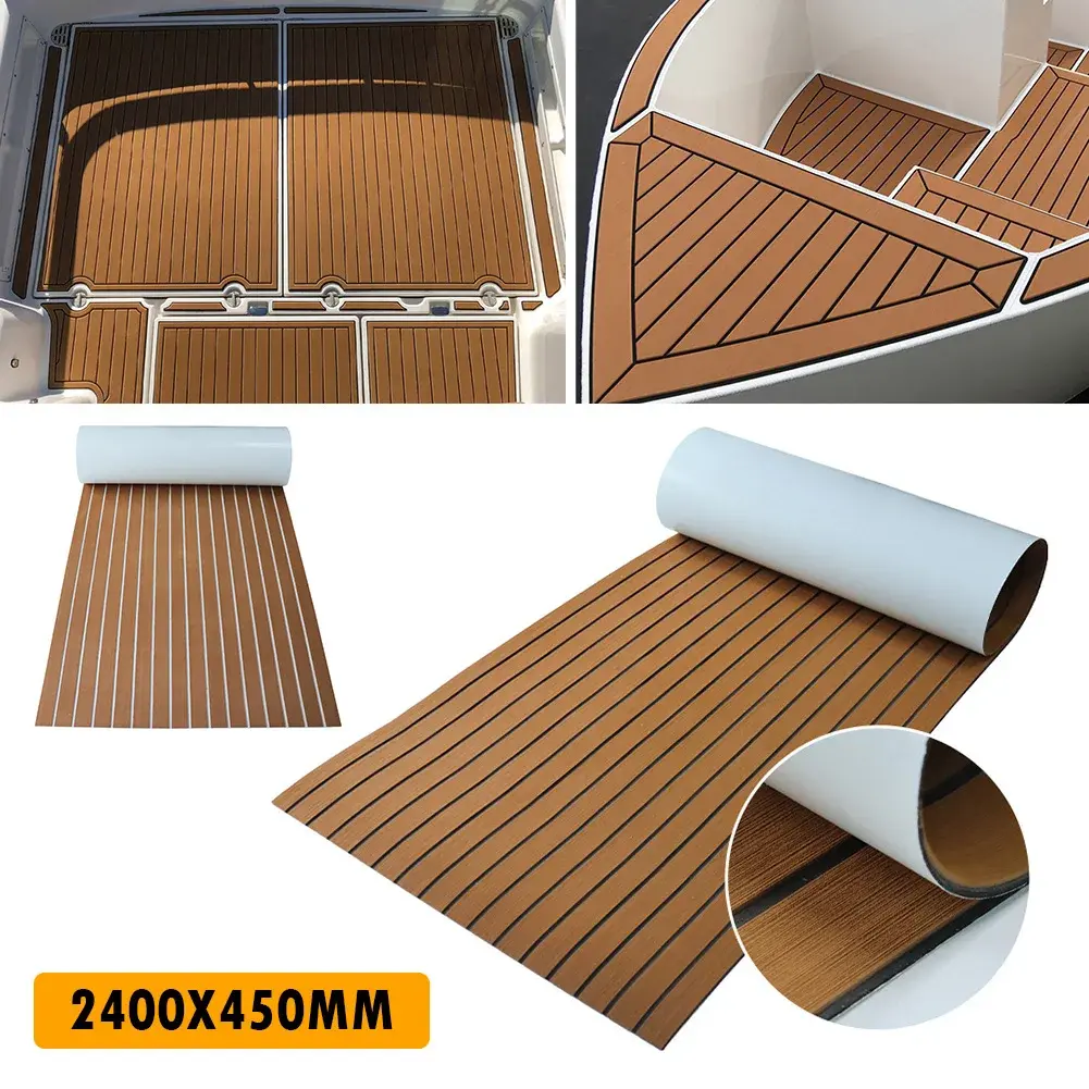2.4m Self-Adhesive EVA Foam Boat Marine Flooring Faux Teak Decking Sheet Striped
